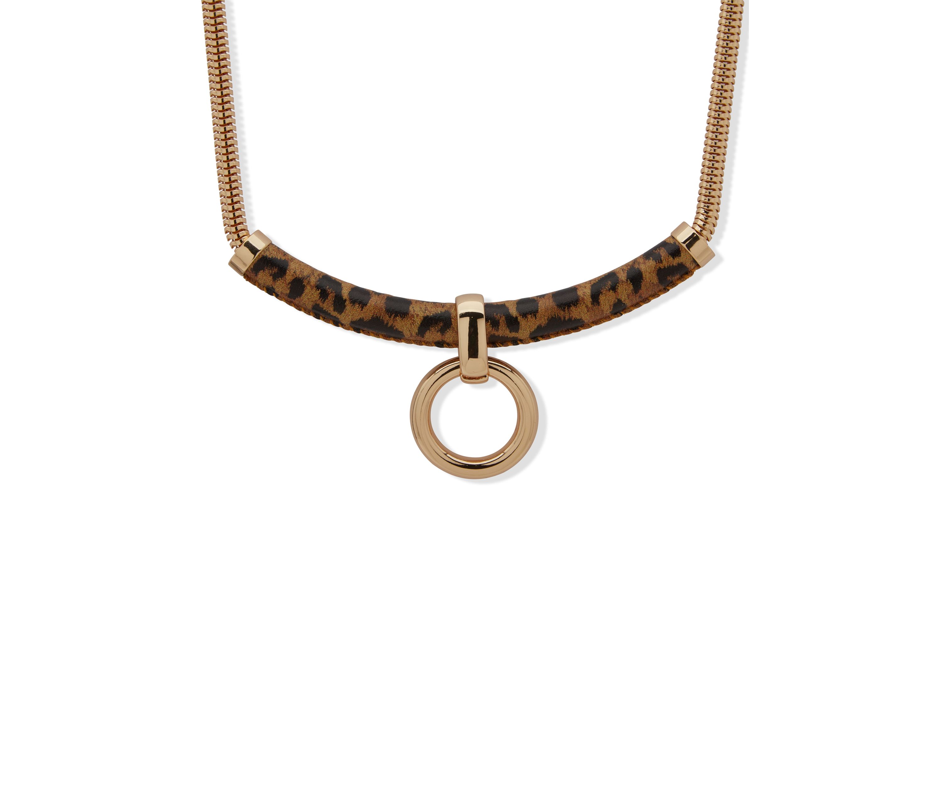Gold Tone Leopard Frontal Pendant Necklace