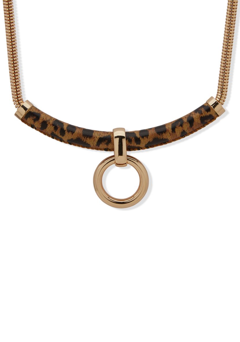 Gold Tone Leopard Frontal Pendant Necklace