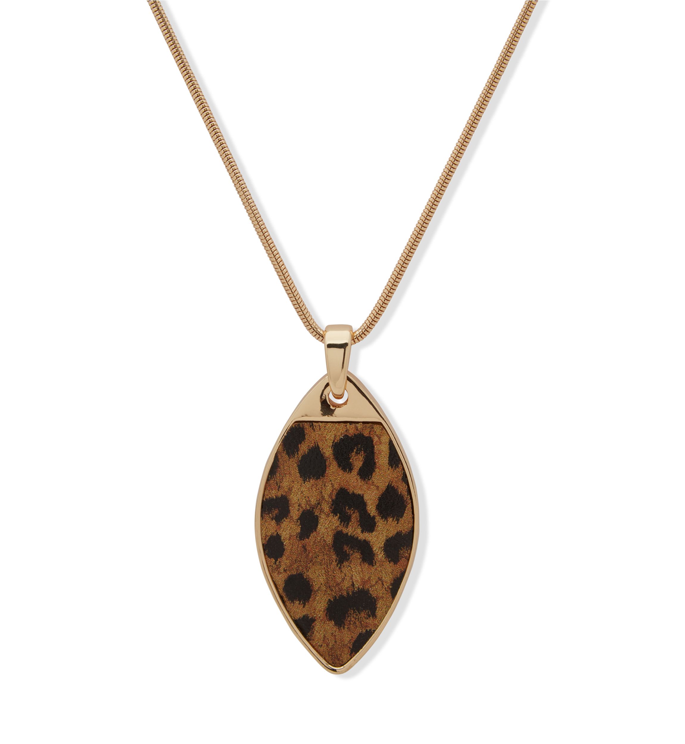 Gold Tone Brown Leopard Pendant Necklace