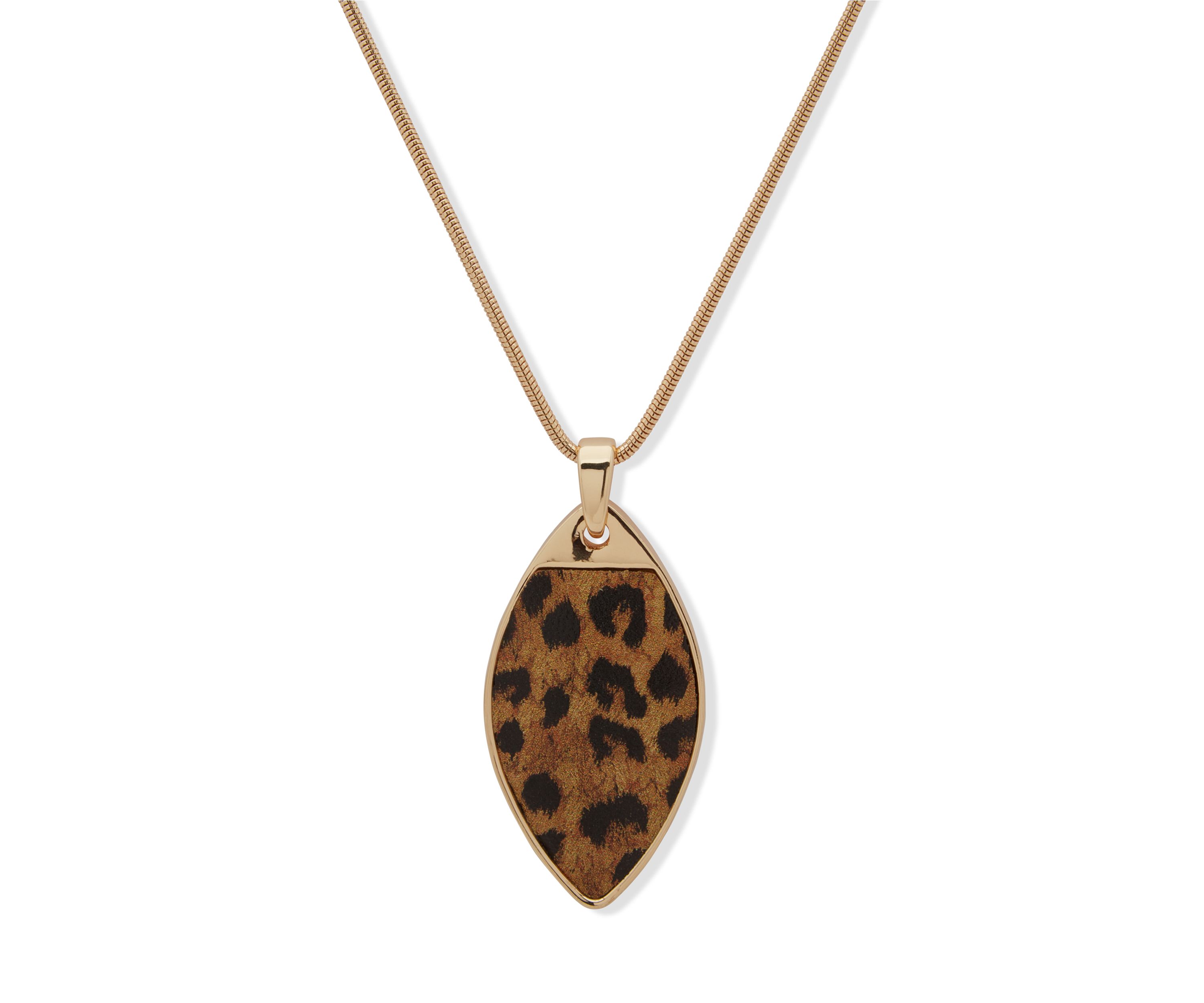 Gold Tone Brown Leopard Pendant Necklace