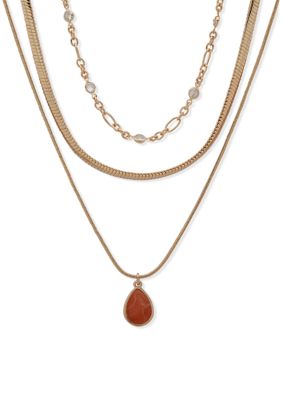 Nine West Stone Multi Layer Gold Tone Pendant Necklace