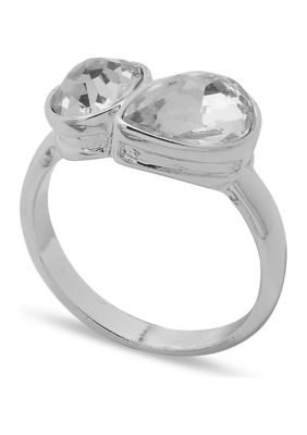 Silver Tone Double Stone Ring