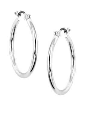 Classic Silver-Tone Click Top Tube Hoop Earrings