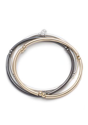 Nine West Three Tri-tone Metal Stretch Bracelets | belk