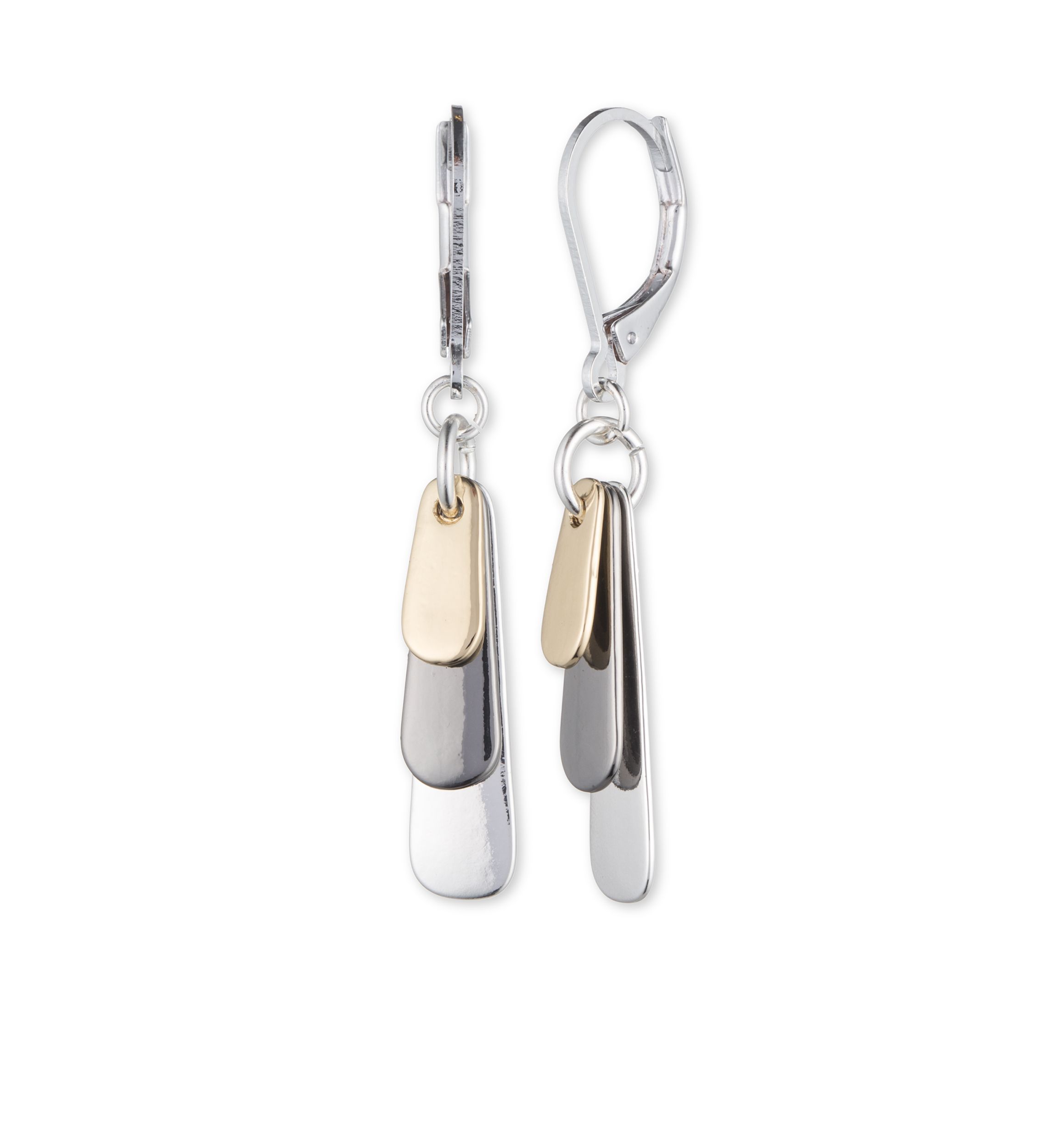 Tri Tone Metal Linear Earrings