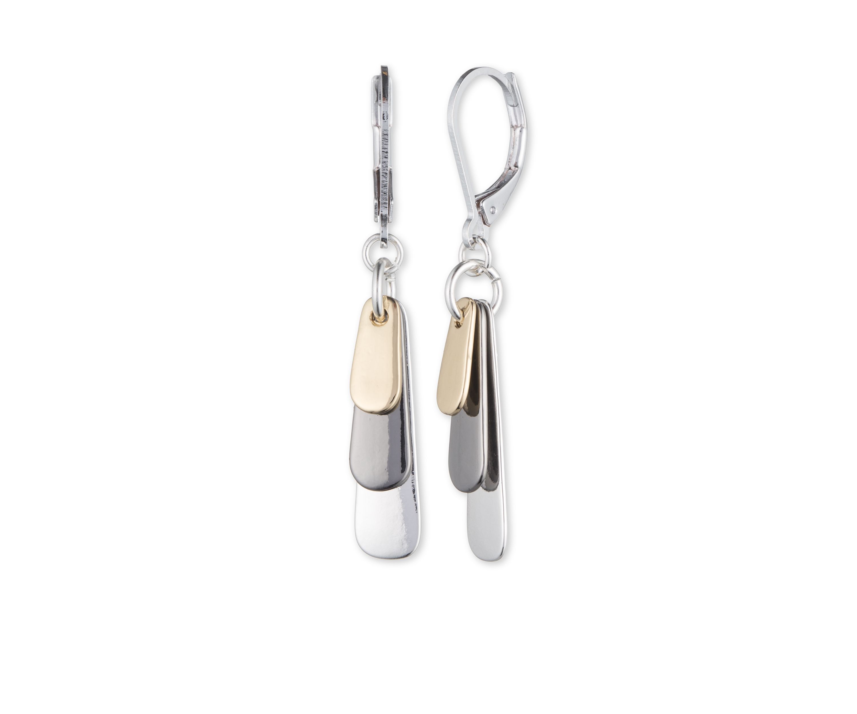 Tri Tone Metal Linear Earrings