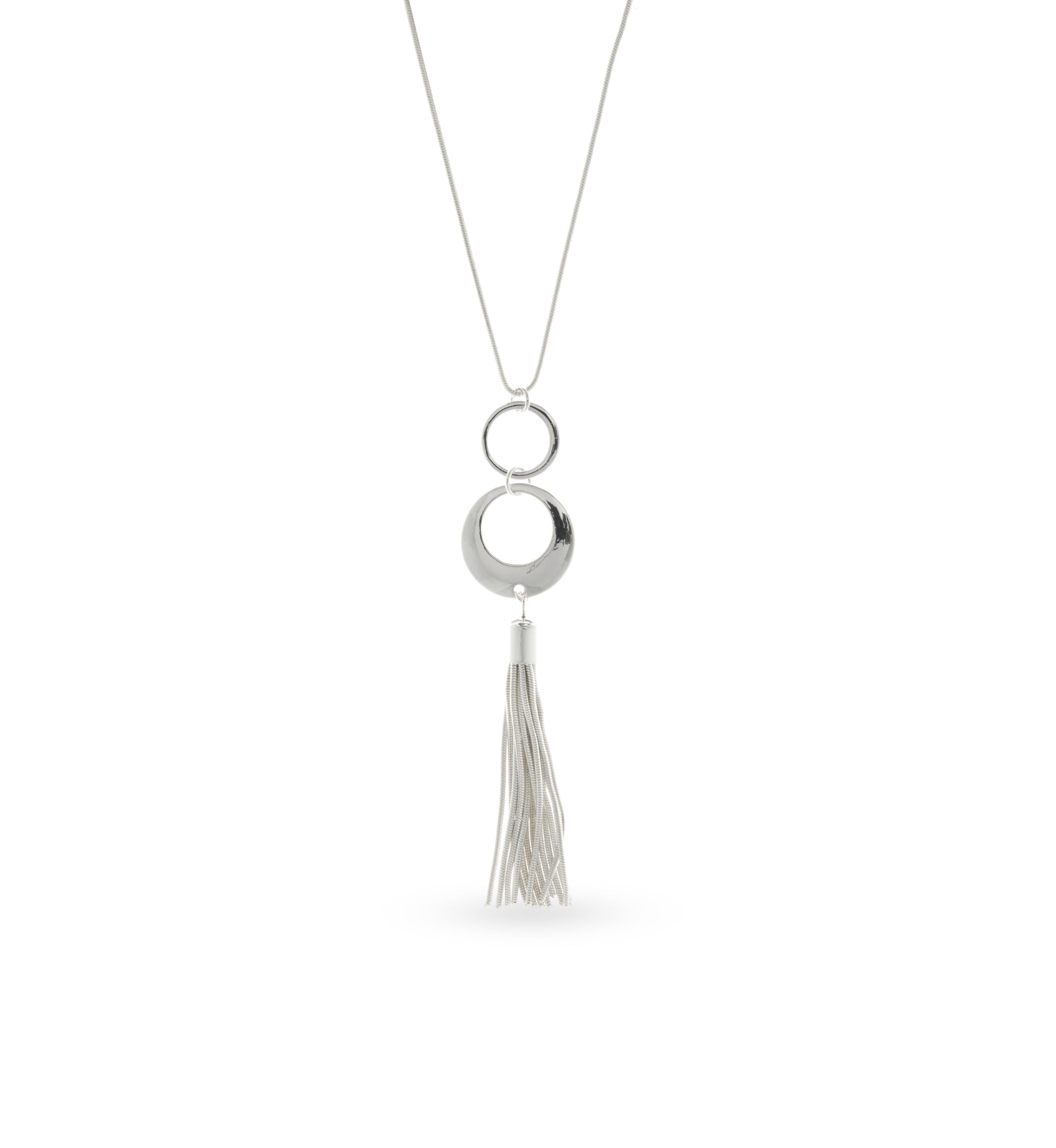 Silver-Tone Ring Around Tassel Pendant Necklace