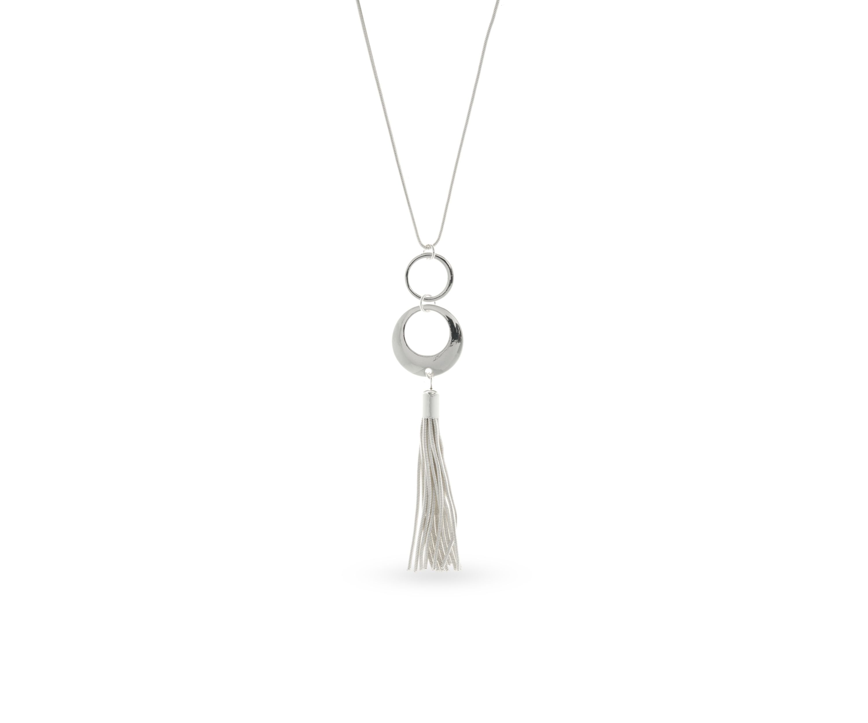 Silver-Tone Ring Around Tassel Pendant Necklace