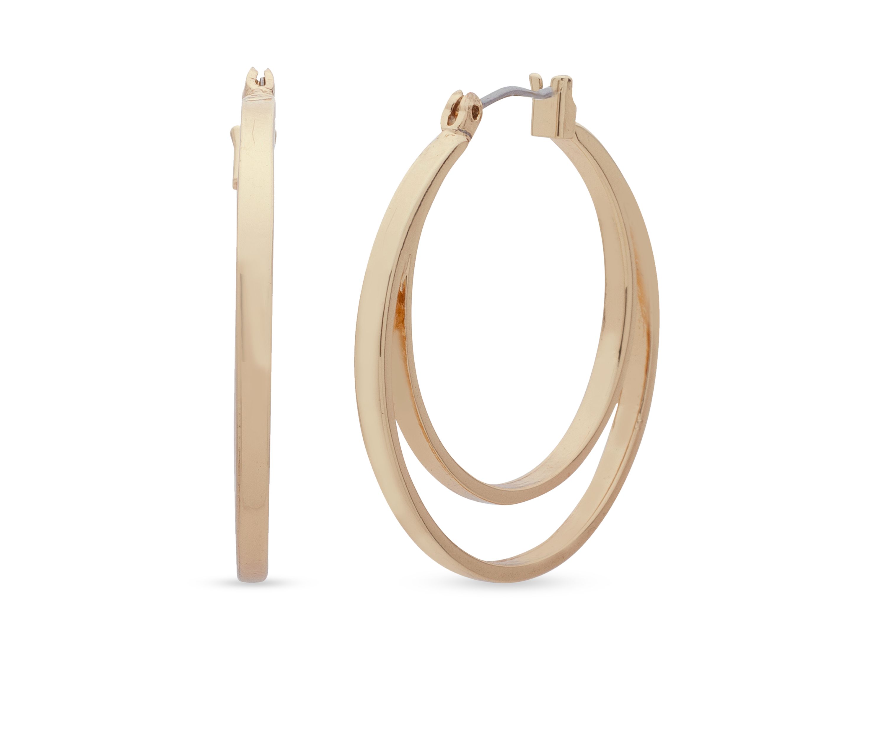 Gold-Tone Looped In Double Row Hoop Earrings
