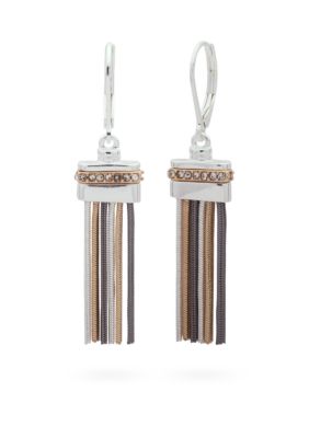 Tri-Tone Luxe Links Tassel Drop Earrings