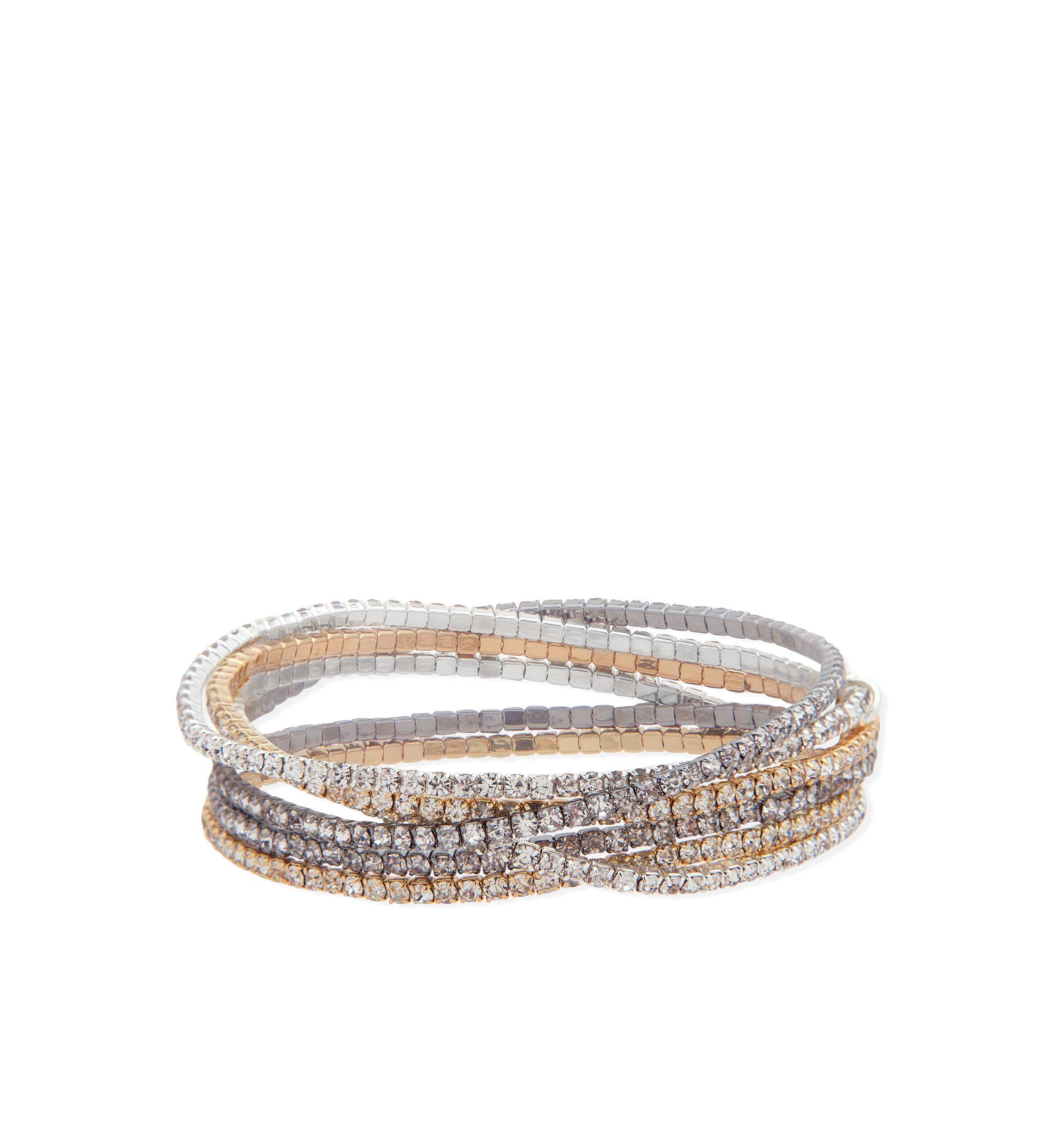 Tri Tone Multi Row Stretch Boxed Bracelet