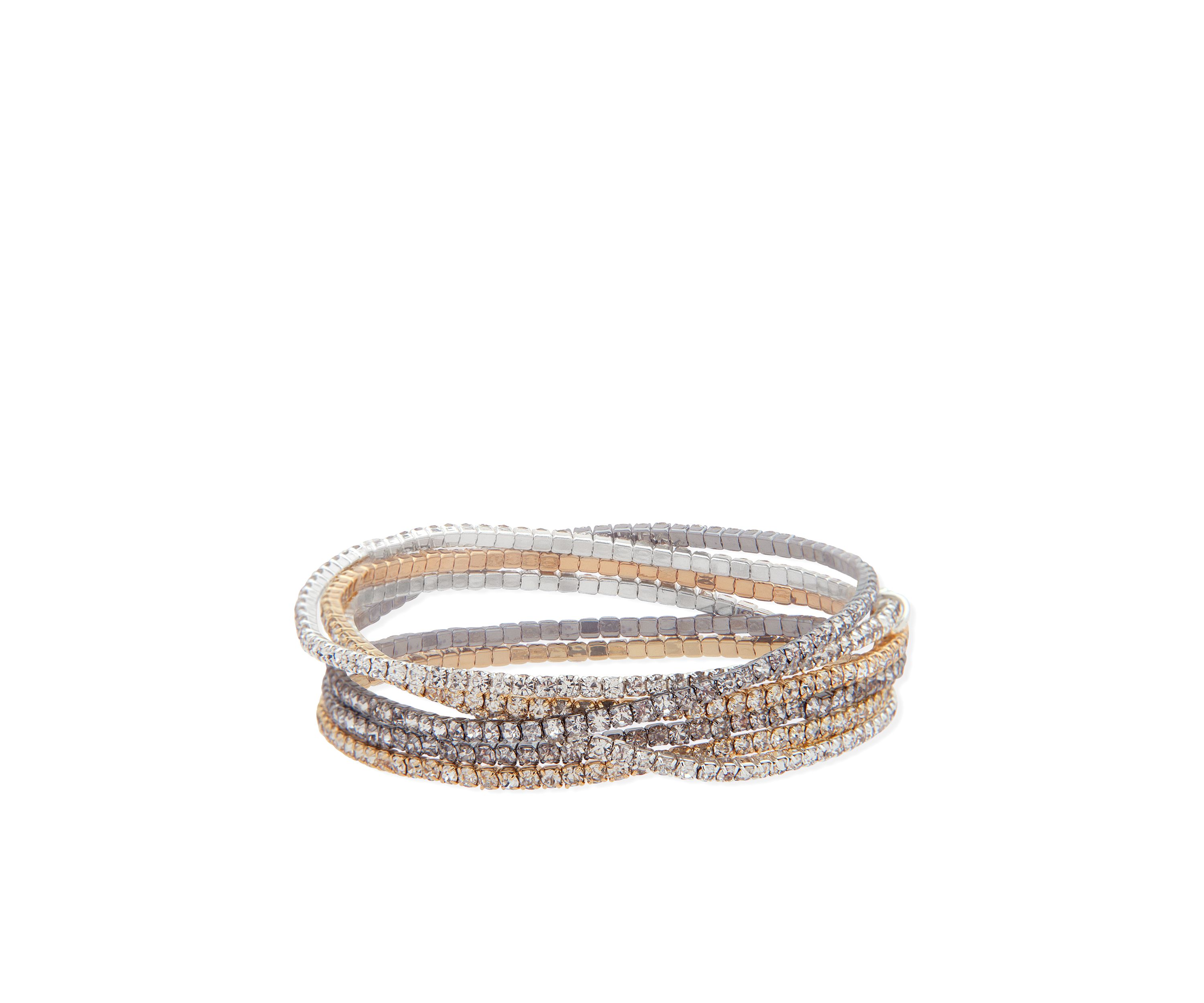 Tri Tone Multi Row Stretch Boxed Bracelet