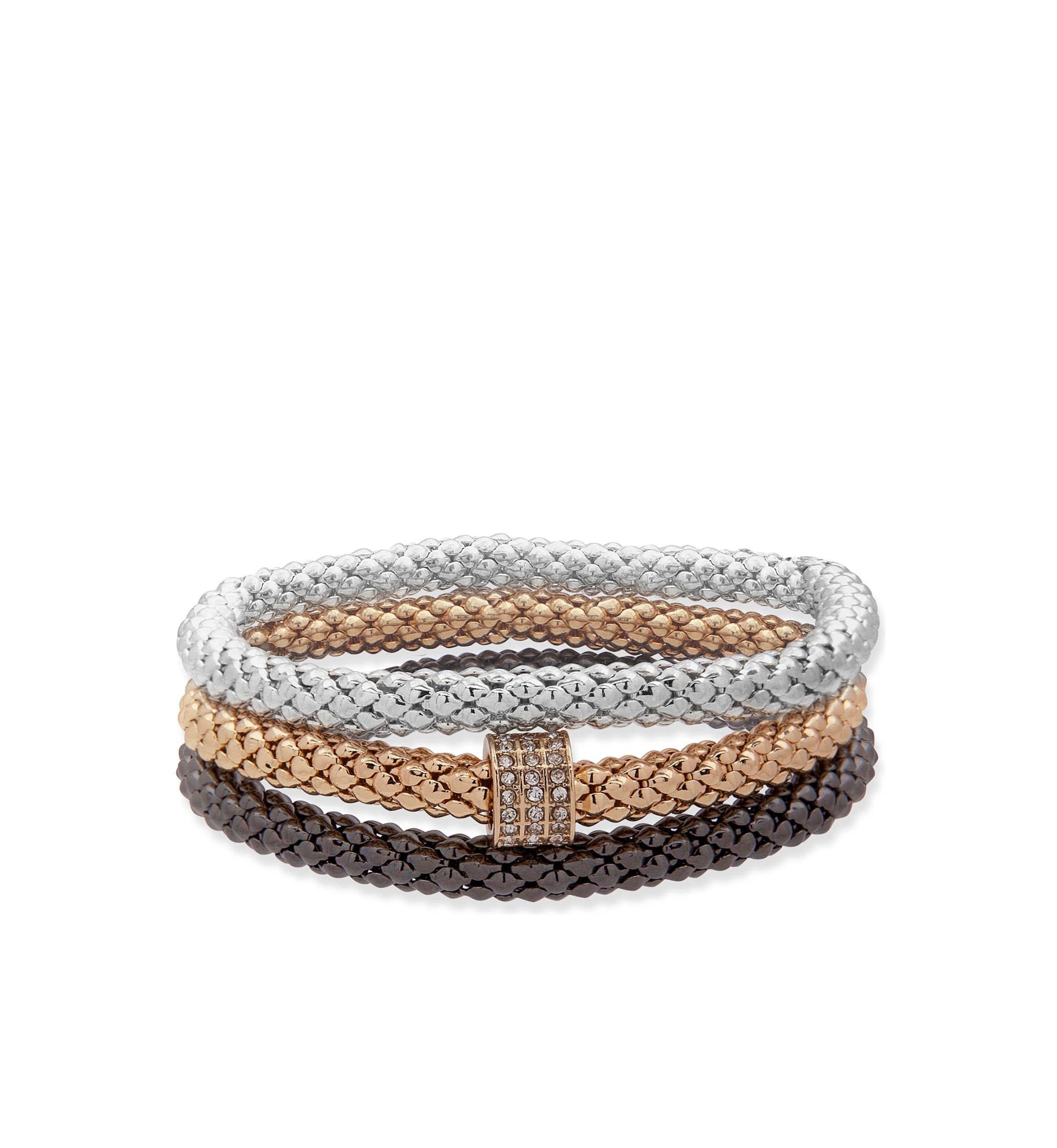 Set of 3 Tri Tone Crystal Stretch Boxed Bracelets