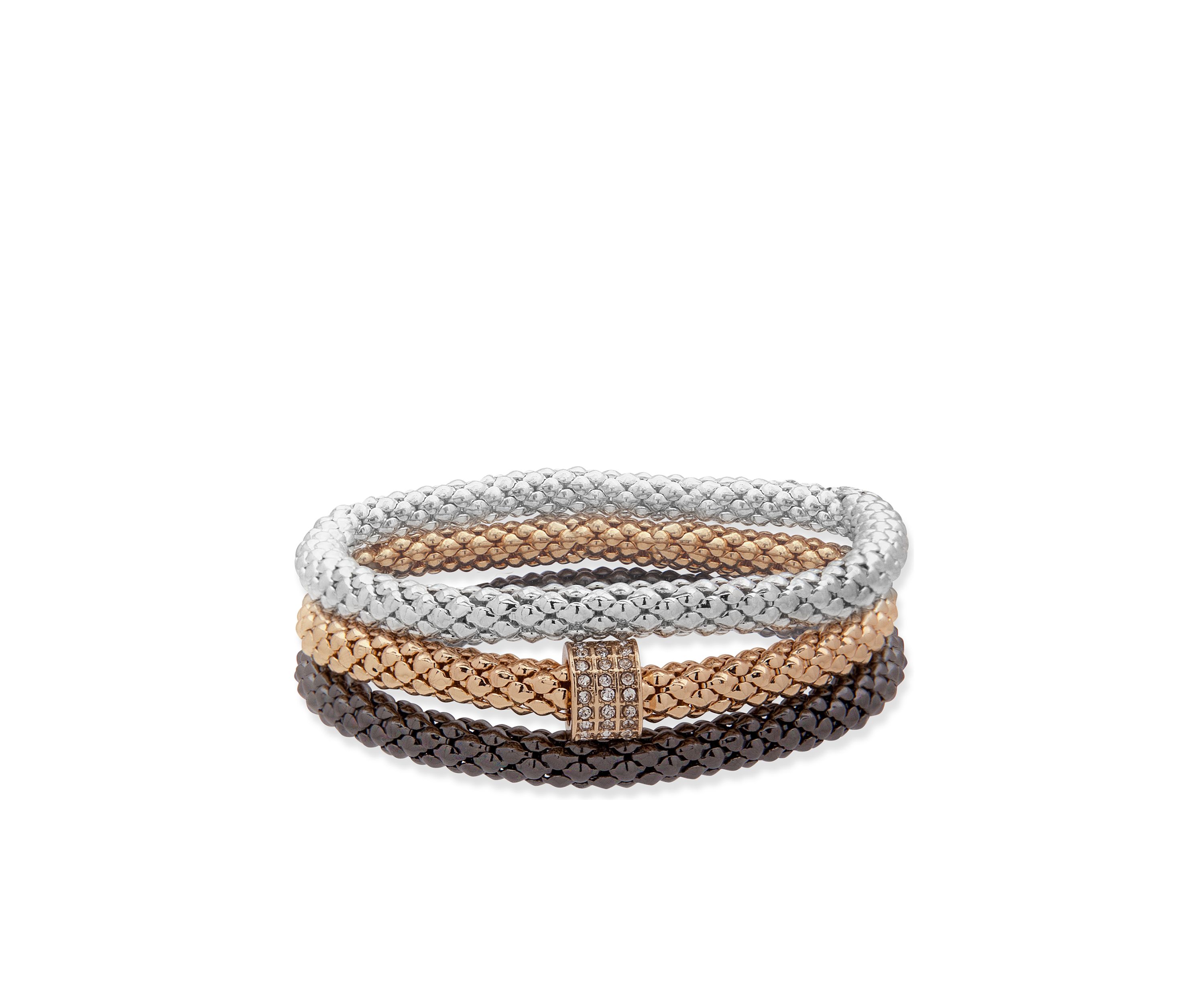 Set of 3 Tri Tone Crystal Stretch Boxed Bracelets