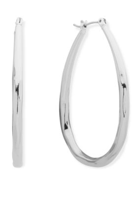 Silver Tone Teardrop Tubular Hoop Earrings