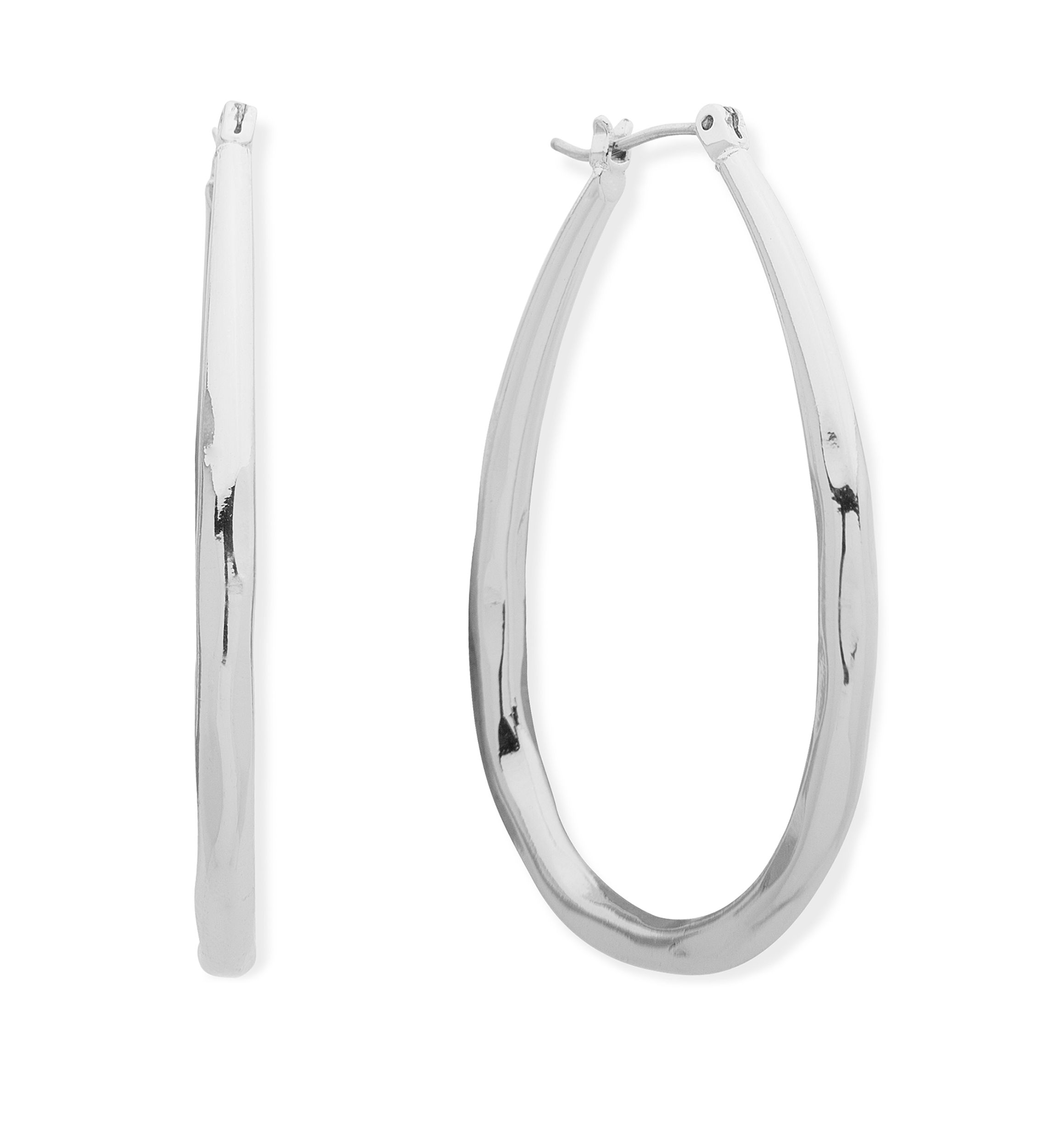 Silver Tone Teardrop Tubular Hoop Earrings