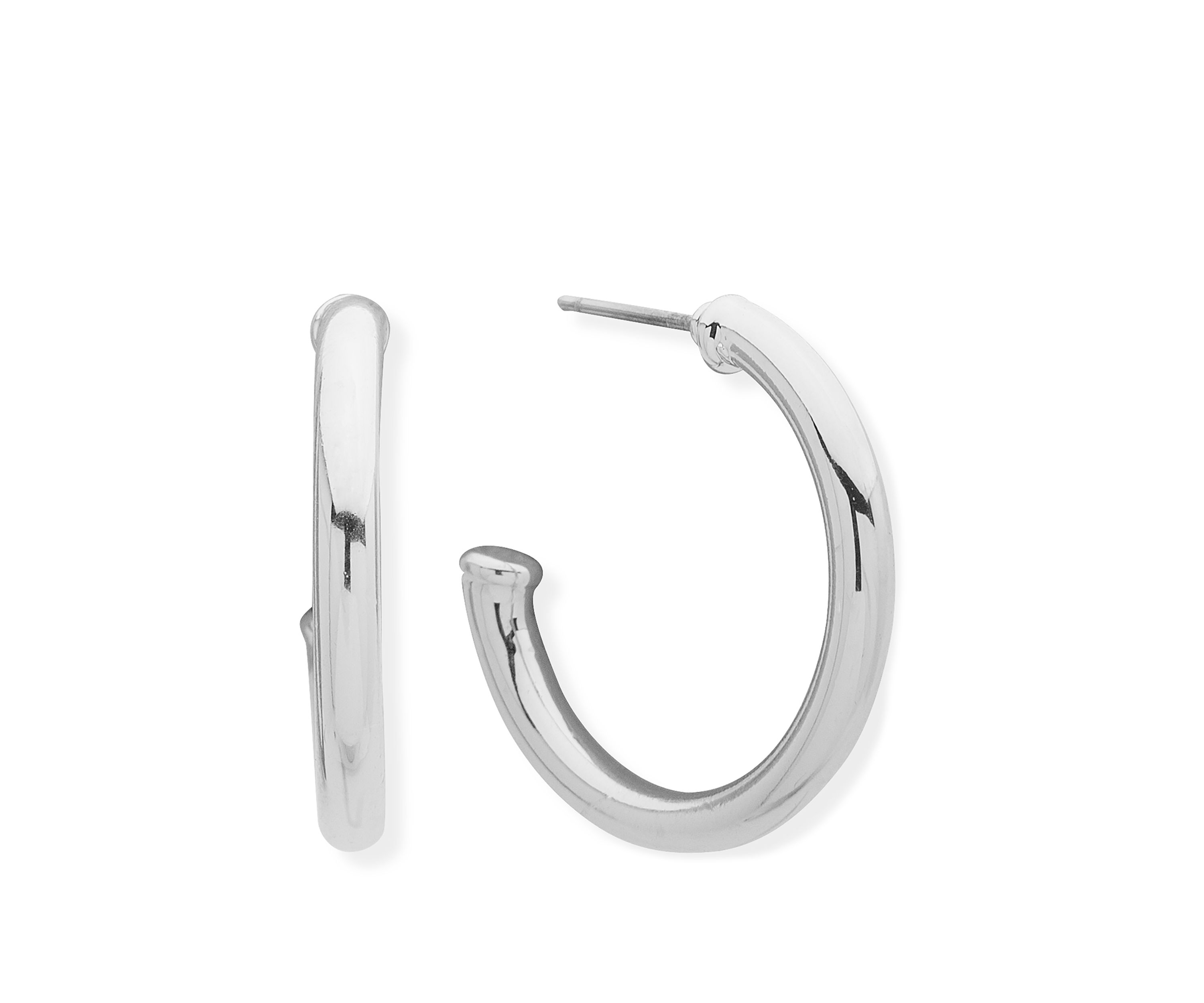 Silver Tone Medium Post C Hoop Earrings