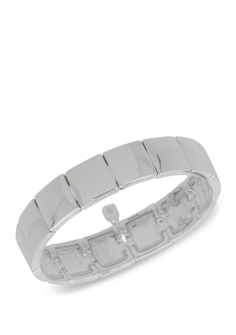 Boxed SIlver Tone Square Stretch Bracelet 