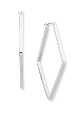 Silver Tone Square Click Top Hoop Earrings