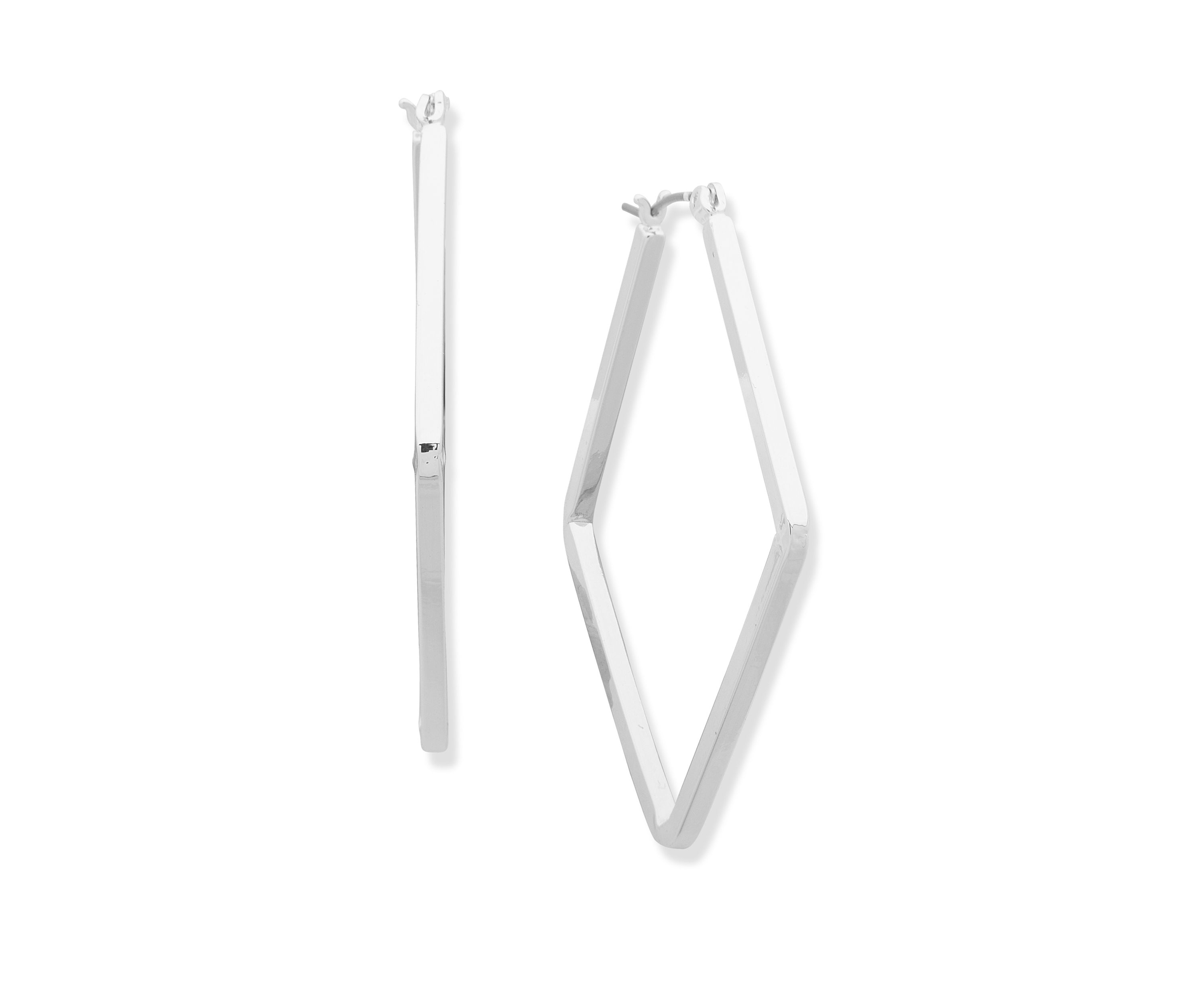 Silver Tone Square Click Top Hoop Earrings