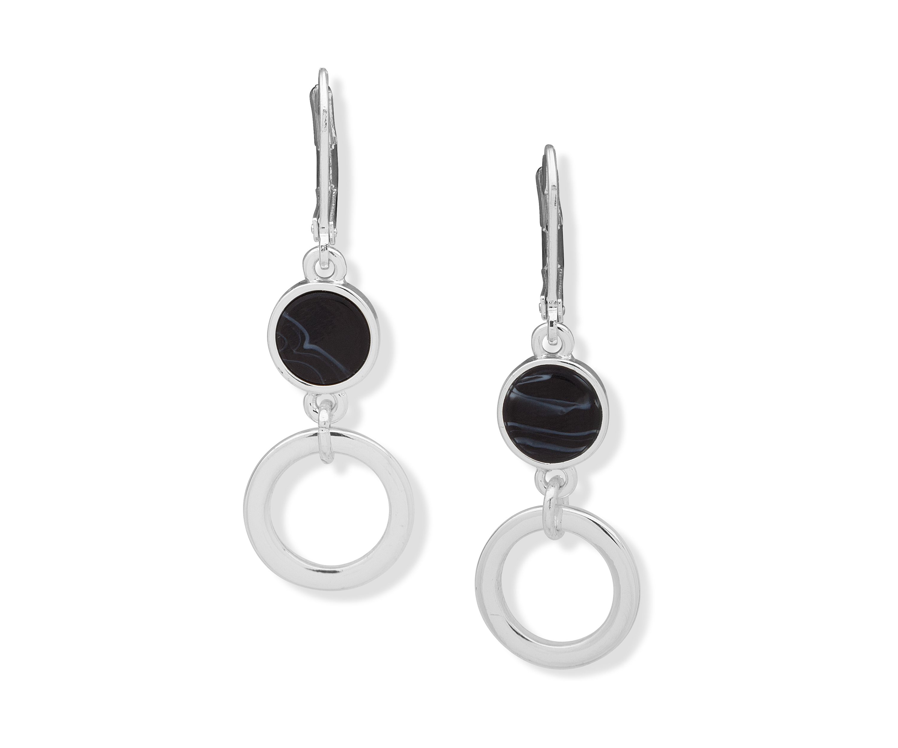 Silver Tone Circle Double Drop Earrings