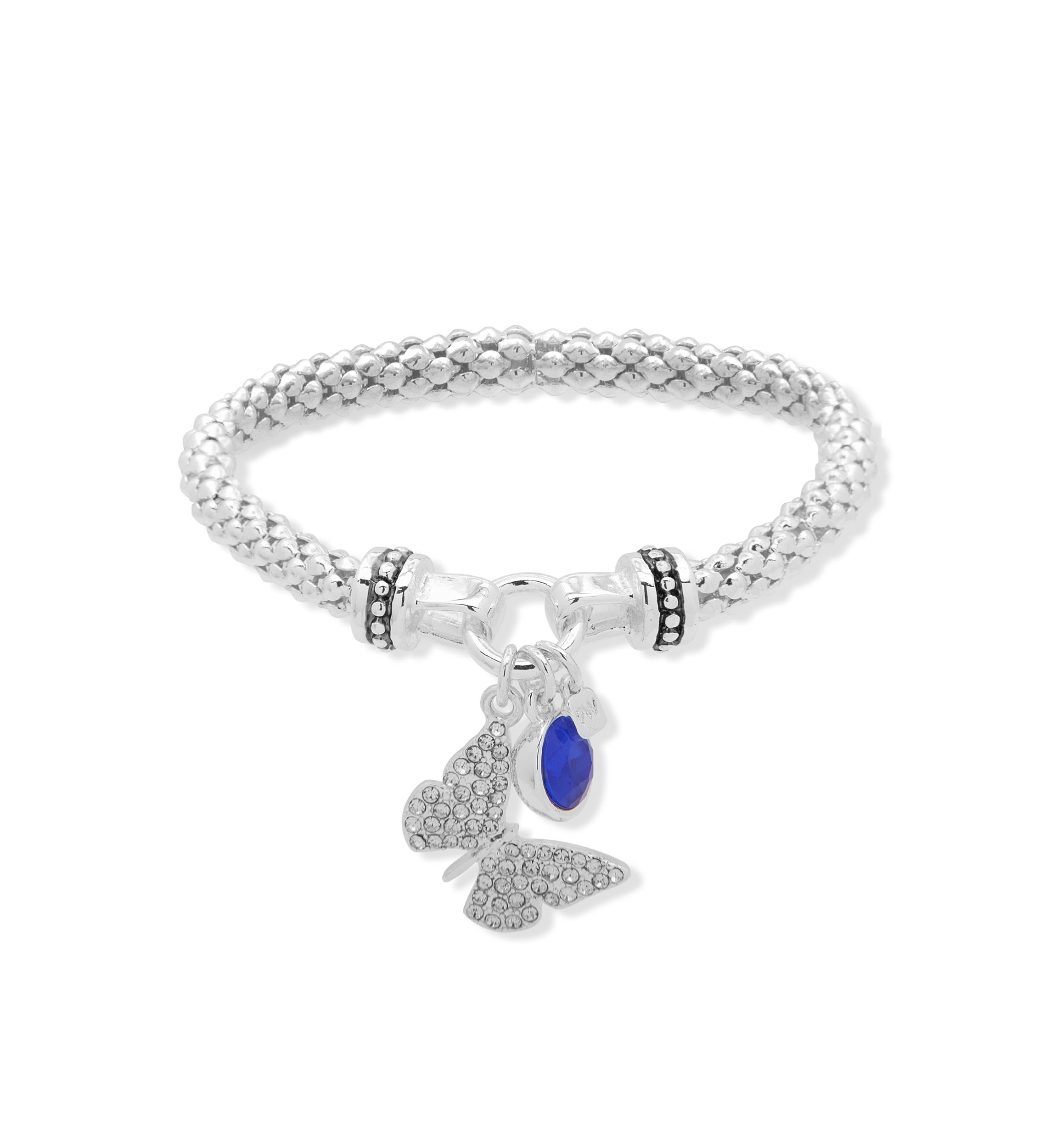 Butterfly Stretch Silver Crystal Bracelet