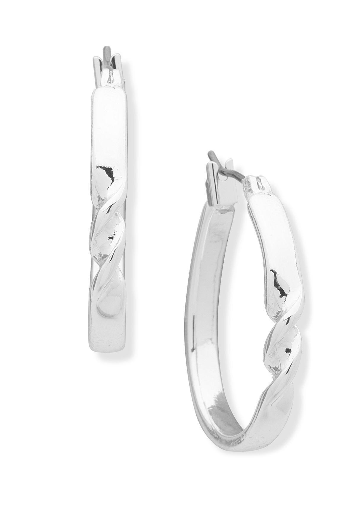 Silver Tone Twist Click It Hoop Earrings