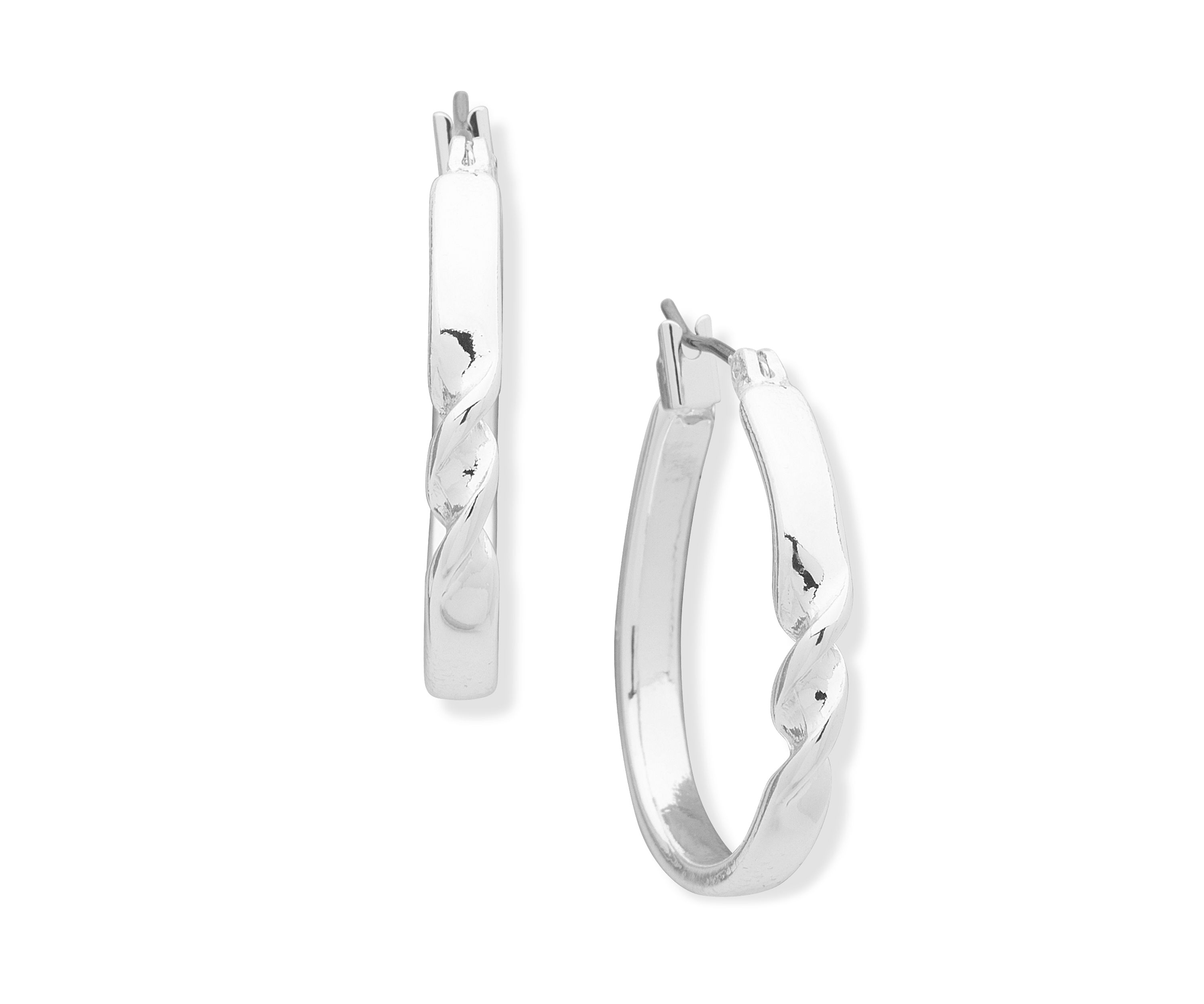 Silver Tone Twist Click It Hoop Earrings