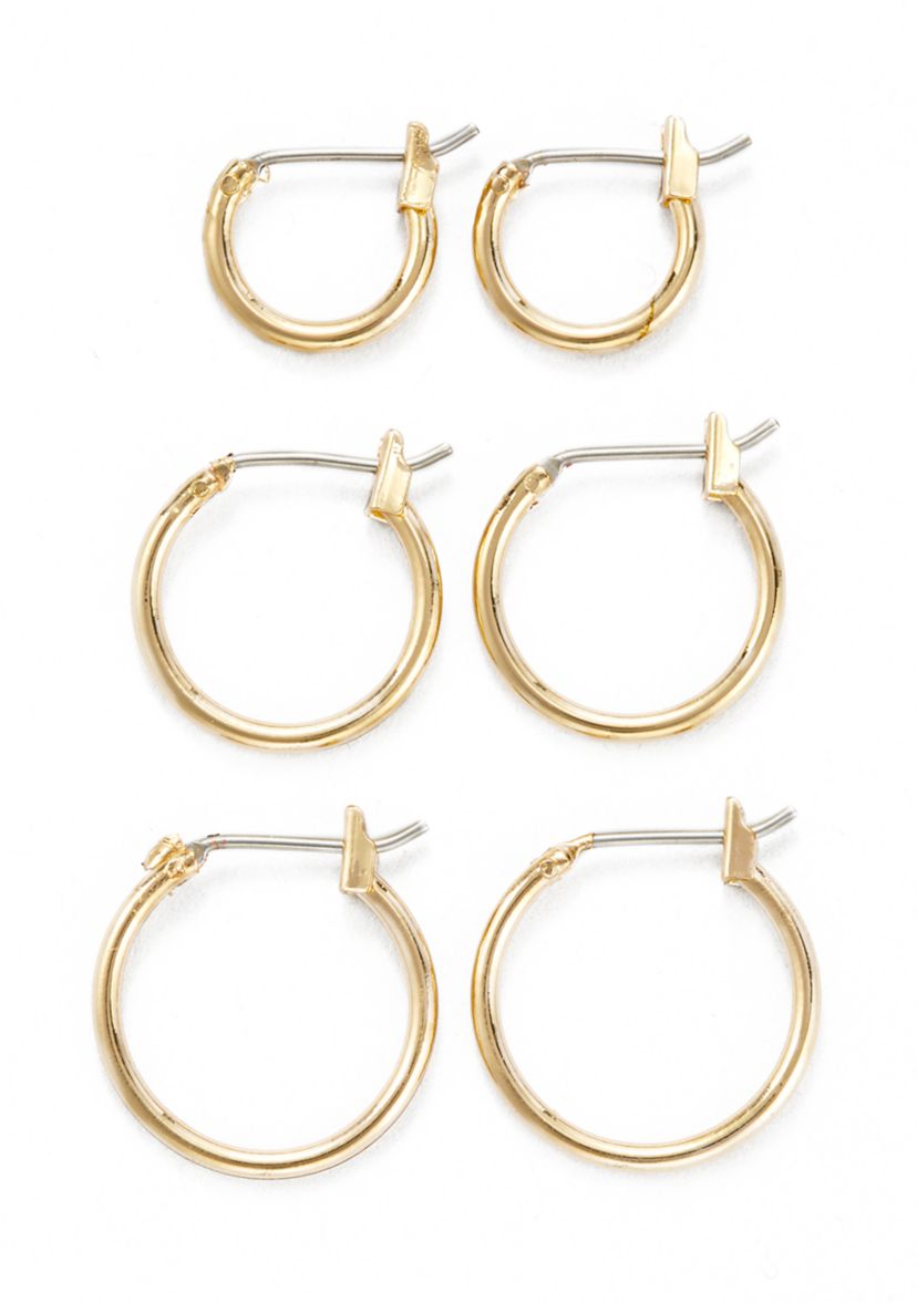 Gold Tone Small Hoop Trio Earrings 