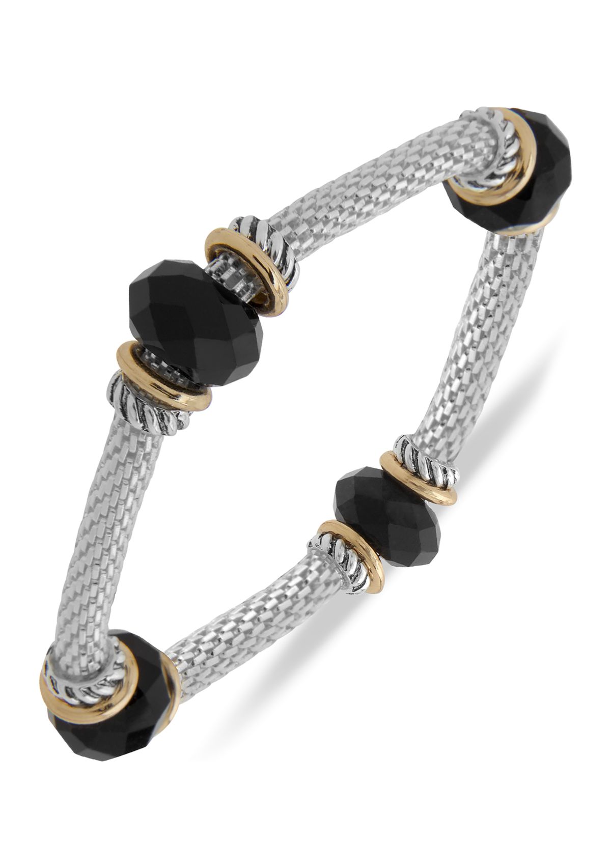 Hematite Tone Jet Beaded Stretch Boxed Bracelet
