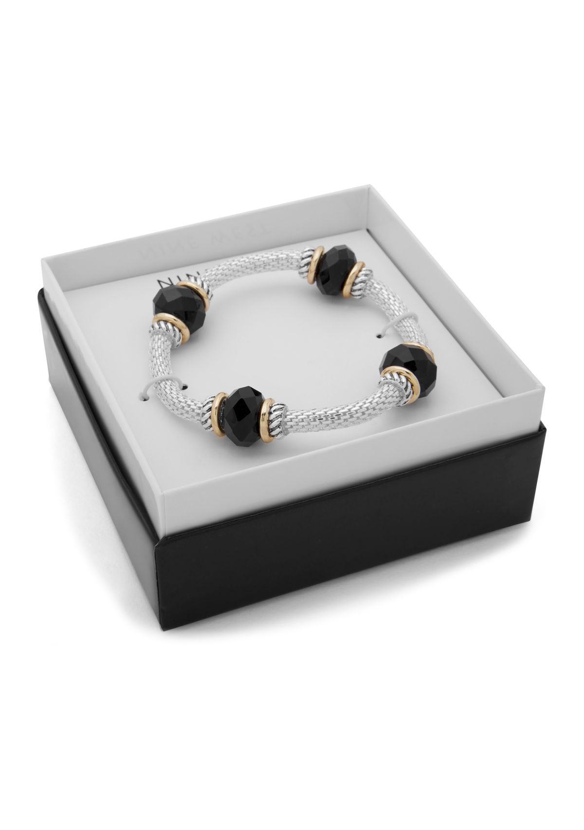 Hematite Tone Jet Beaded Stretch Boxed Bracelet