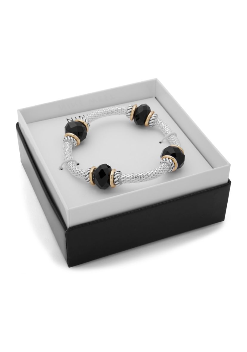 Hematite Tone Jet Beaded Stretch Boxed Bracelet