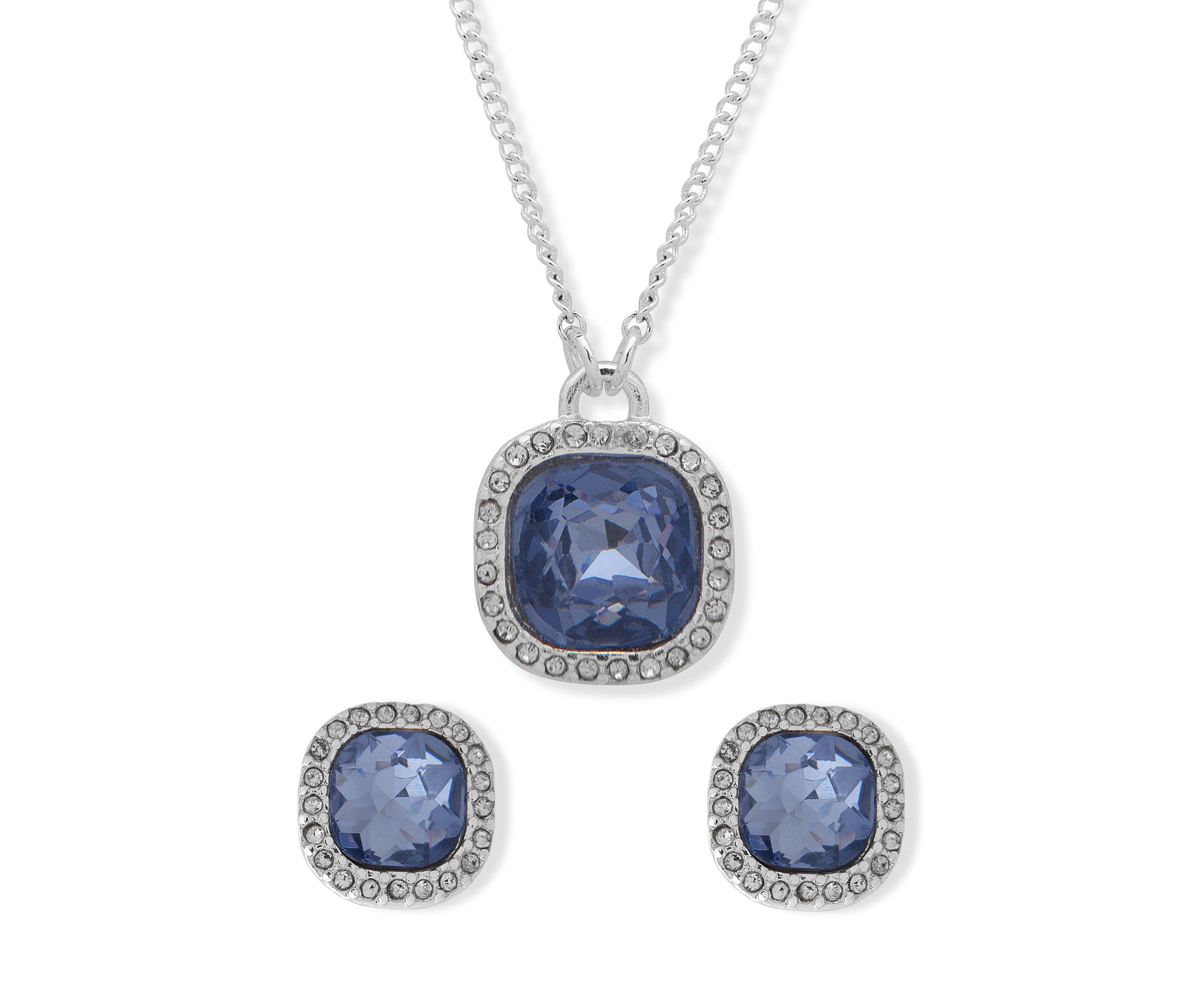 Silver Tone Cushion Boxed Necklace and Earrings Set