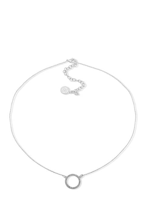 Silver Tone Crystal 17 Inch Pavé Circle Pendant Necklace