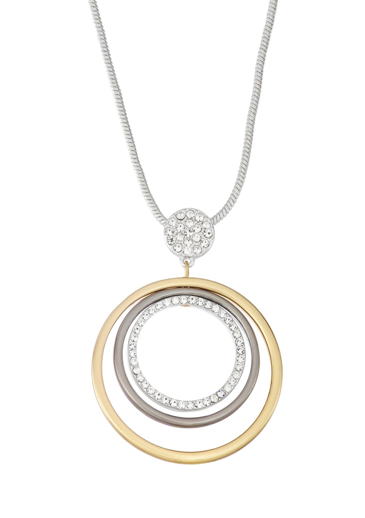 Tri-Tone 17 Inch Orbital Pendant Necklace 
