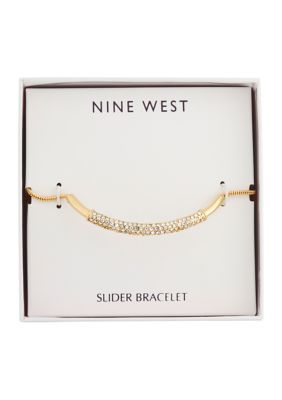 Boxed Gold Tone Crystal Pavé Tube Slider Bracelet 