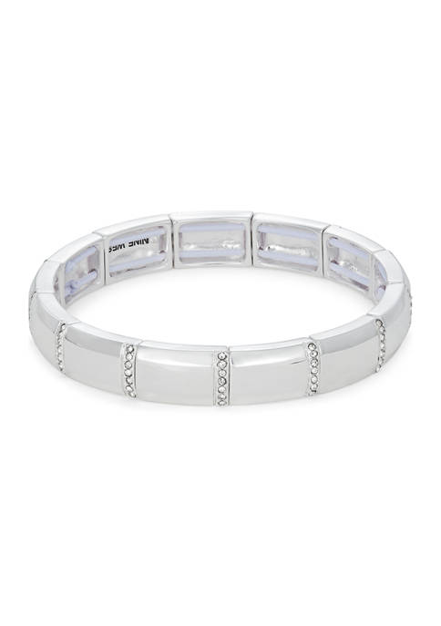 Boxed Silver Tone Crystal Geometric Stretch Bracelet 