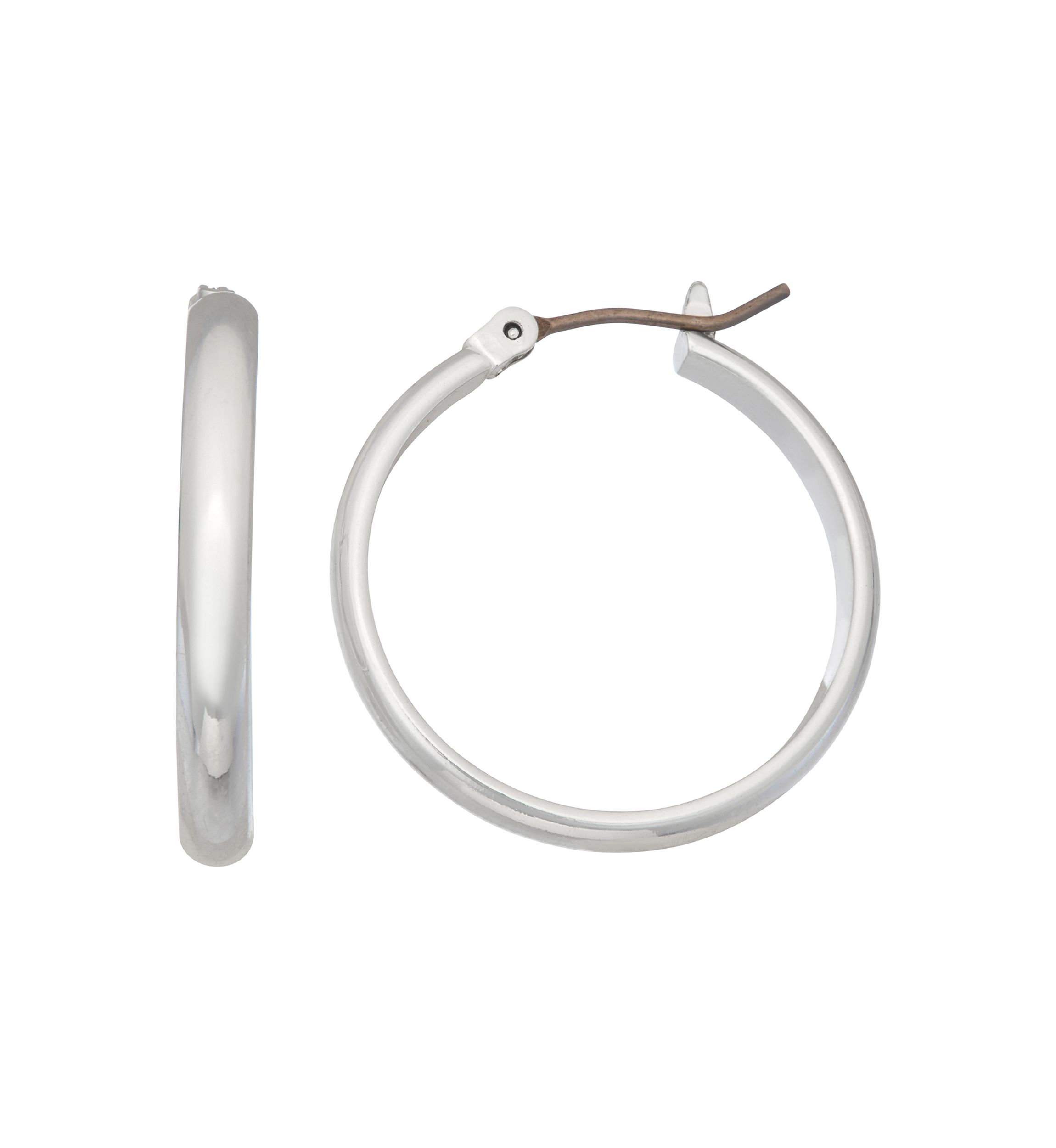 Silver Tone 25 Millimeter Medium Smooth Hoop Earrings