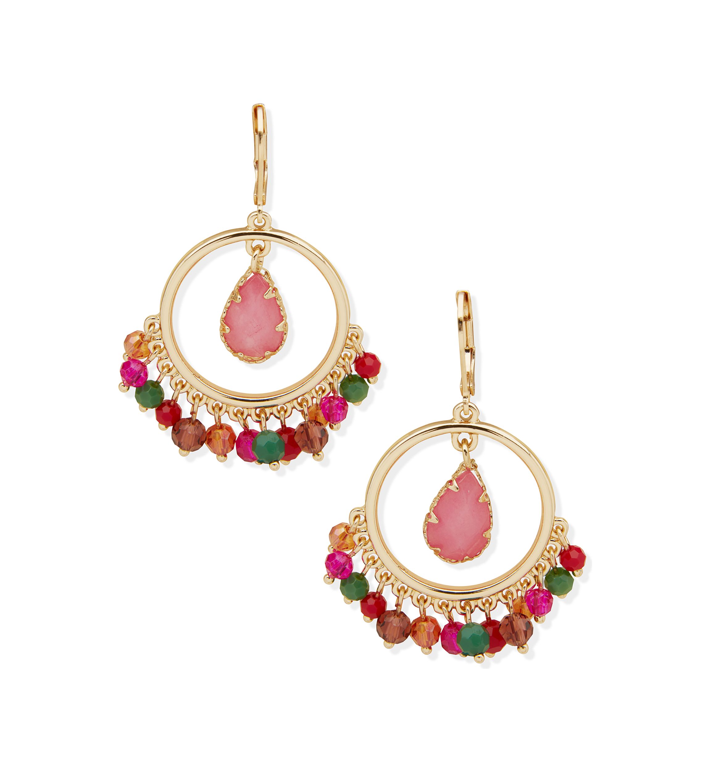 Gold Tone Beaded Open Drop Earrings