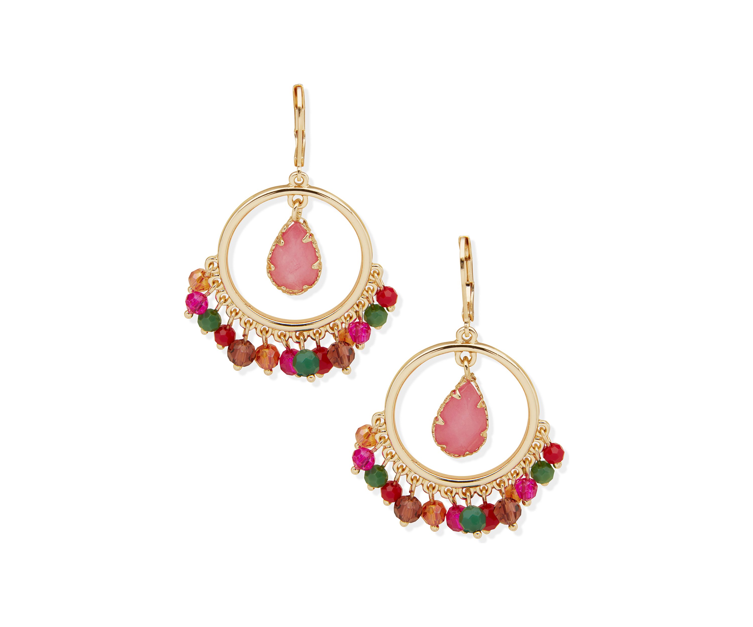 Gold Tone Beaded Open Drop Earrings