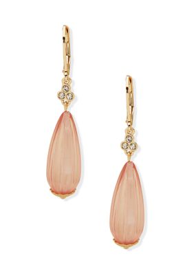 Gold Tone Fluted Bead Drop Earrings