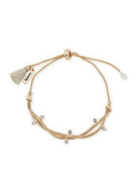 Gold Tone Crystal Twisted Stone Chain Slider Bracelet