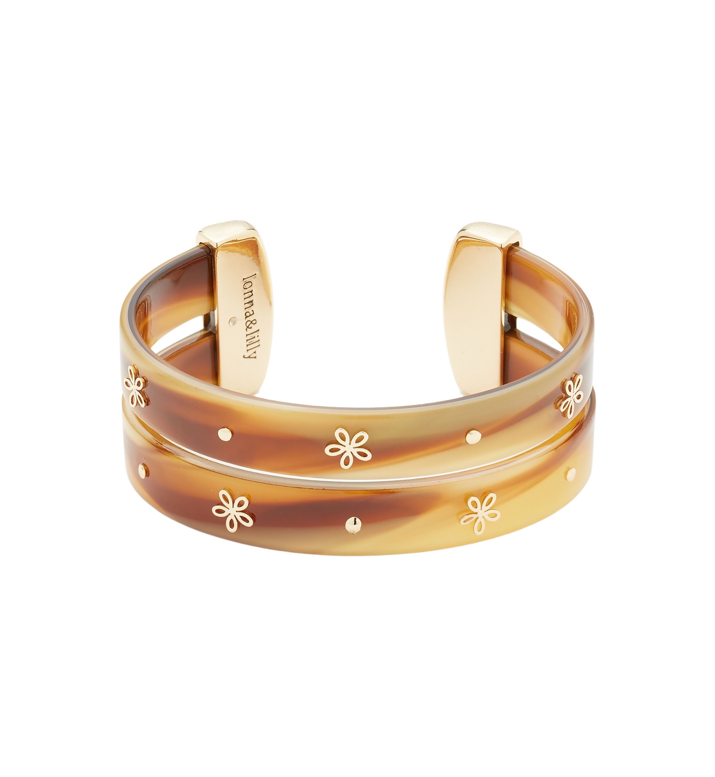 Gold Tone Brown Floral Cuff Bracelet