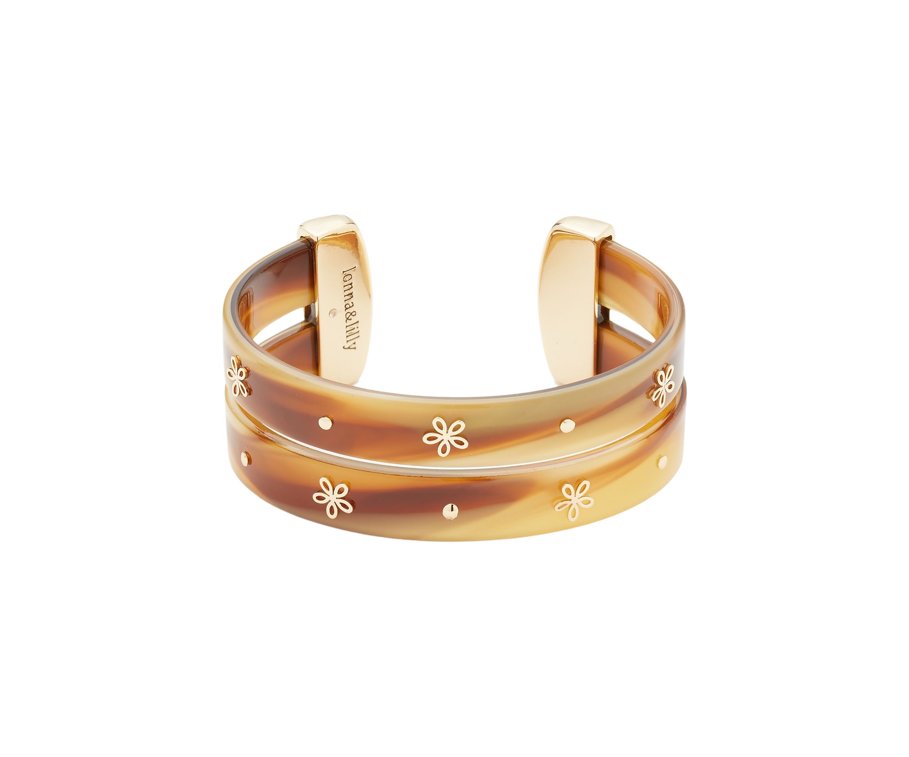 Gold Tone Brown Floral Cuff Bracelet
