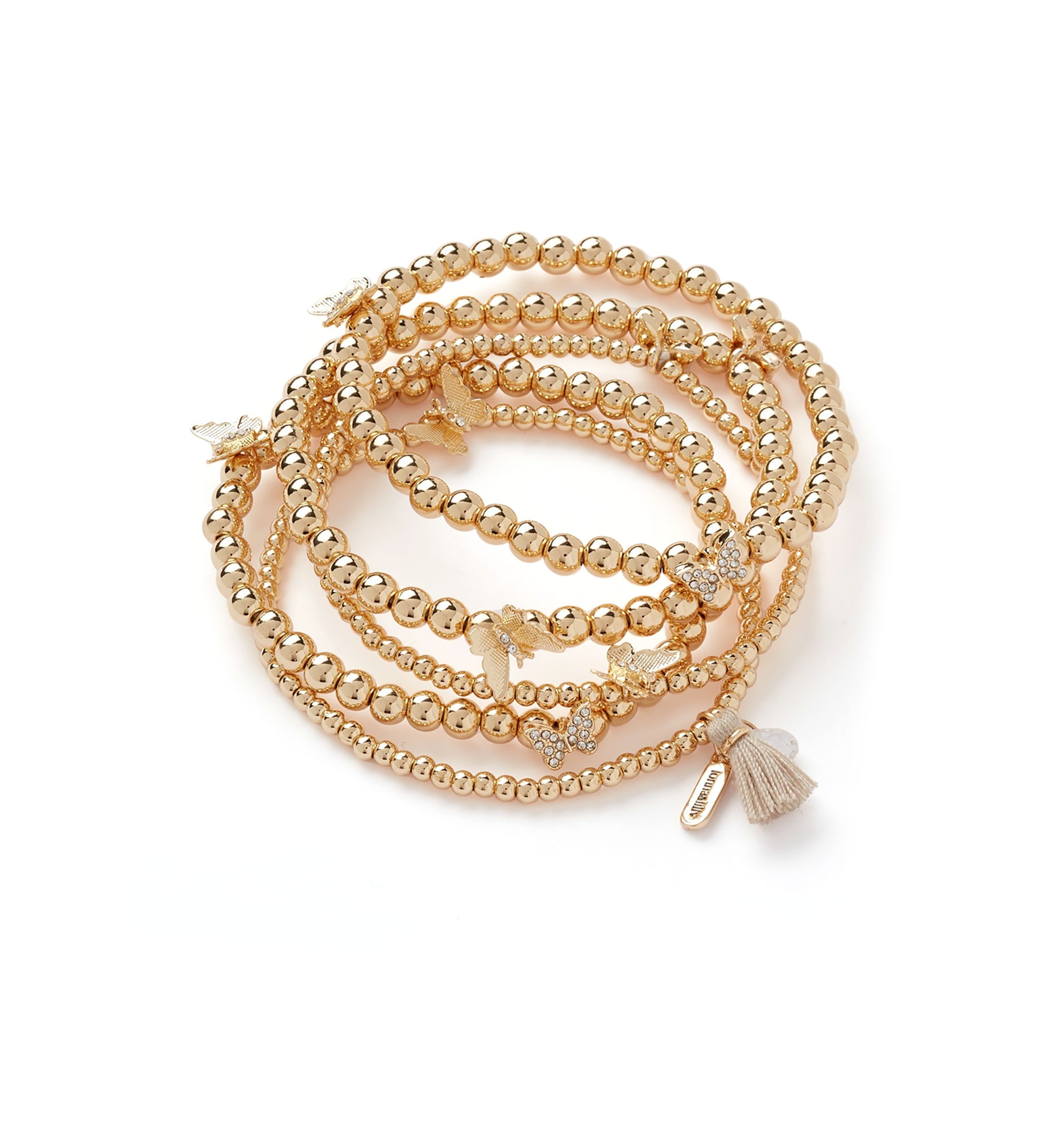 Gold Tone Butterfly Beaded Stretch Bracelet Set