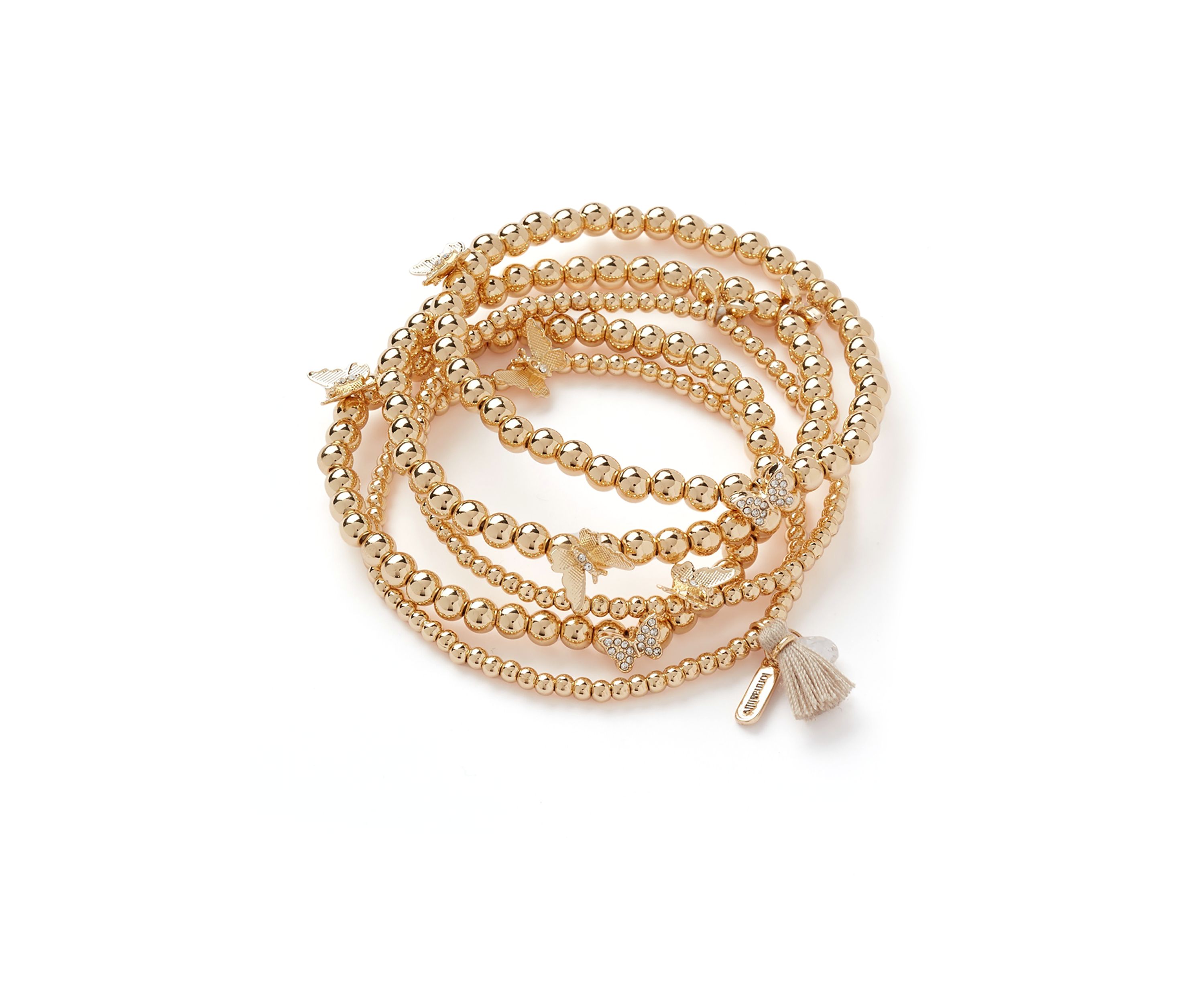 Gold Tone Butterfly Beaded Stretch Bracelet Set