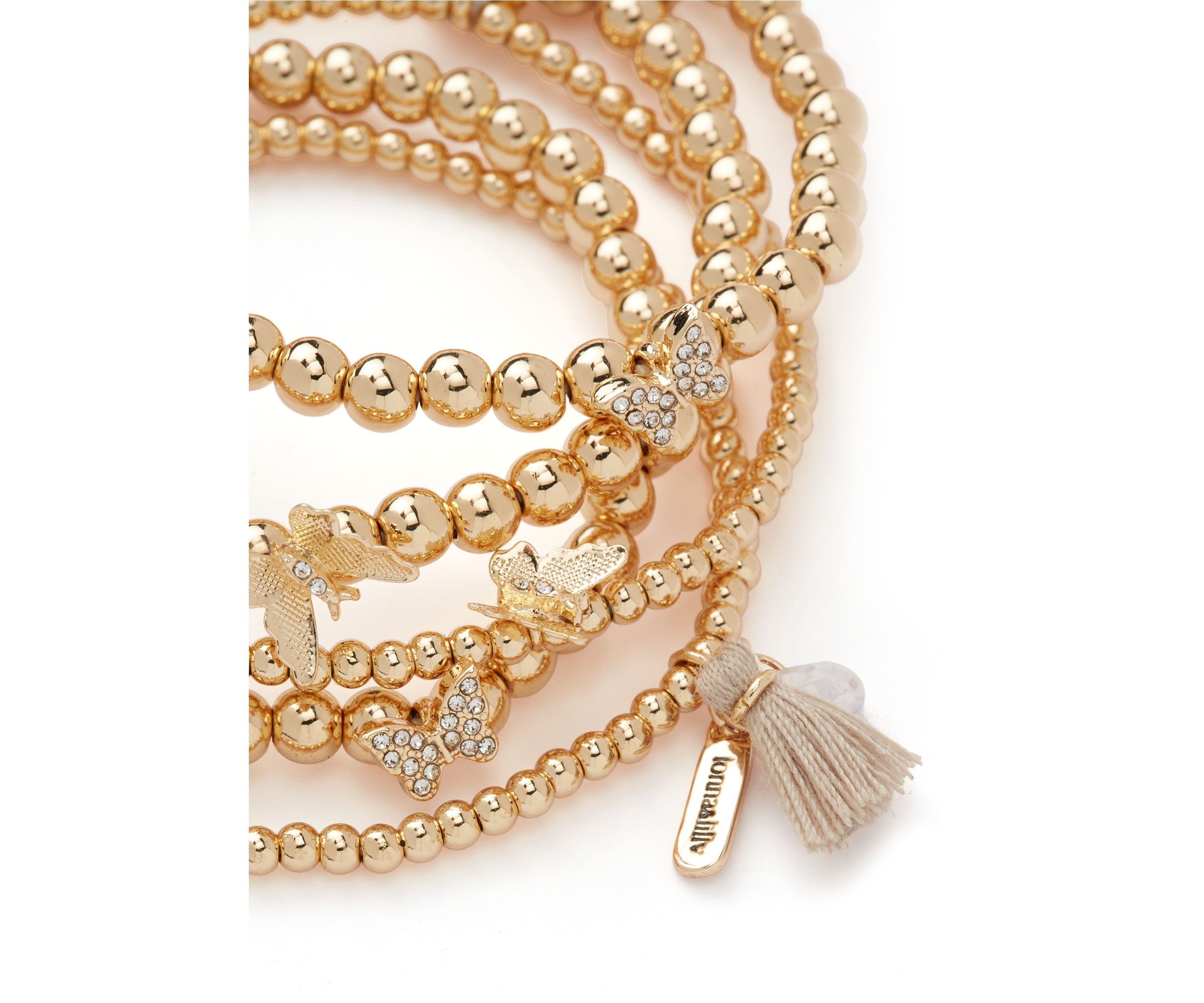 Gold Tone Butterfly Beaded Stretch Bracelet Set