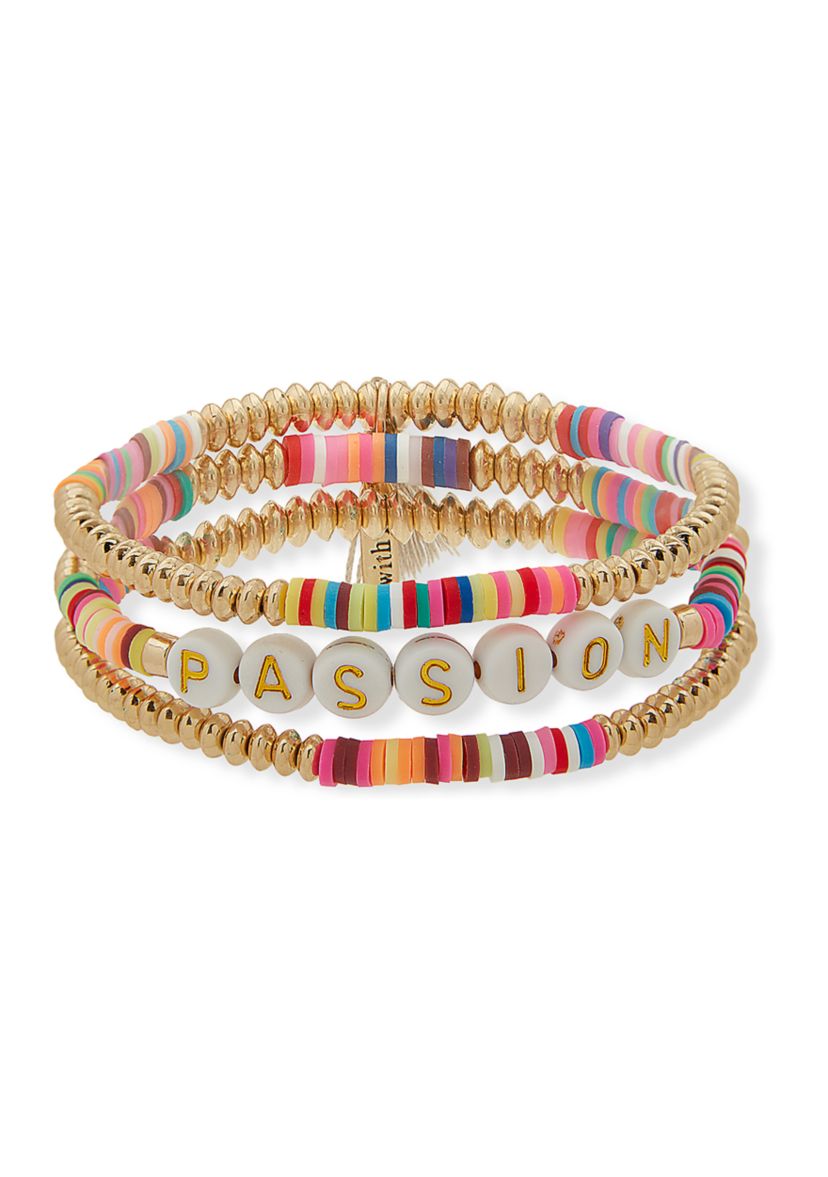 Gold Tone Jet Beaded Passion Stretch Bracelet Set