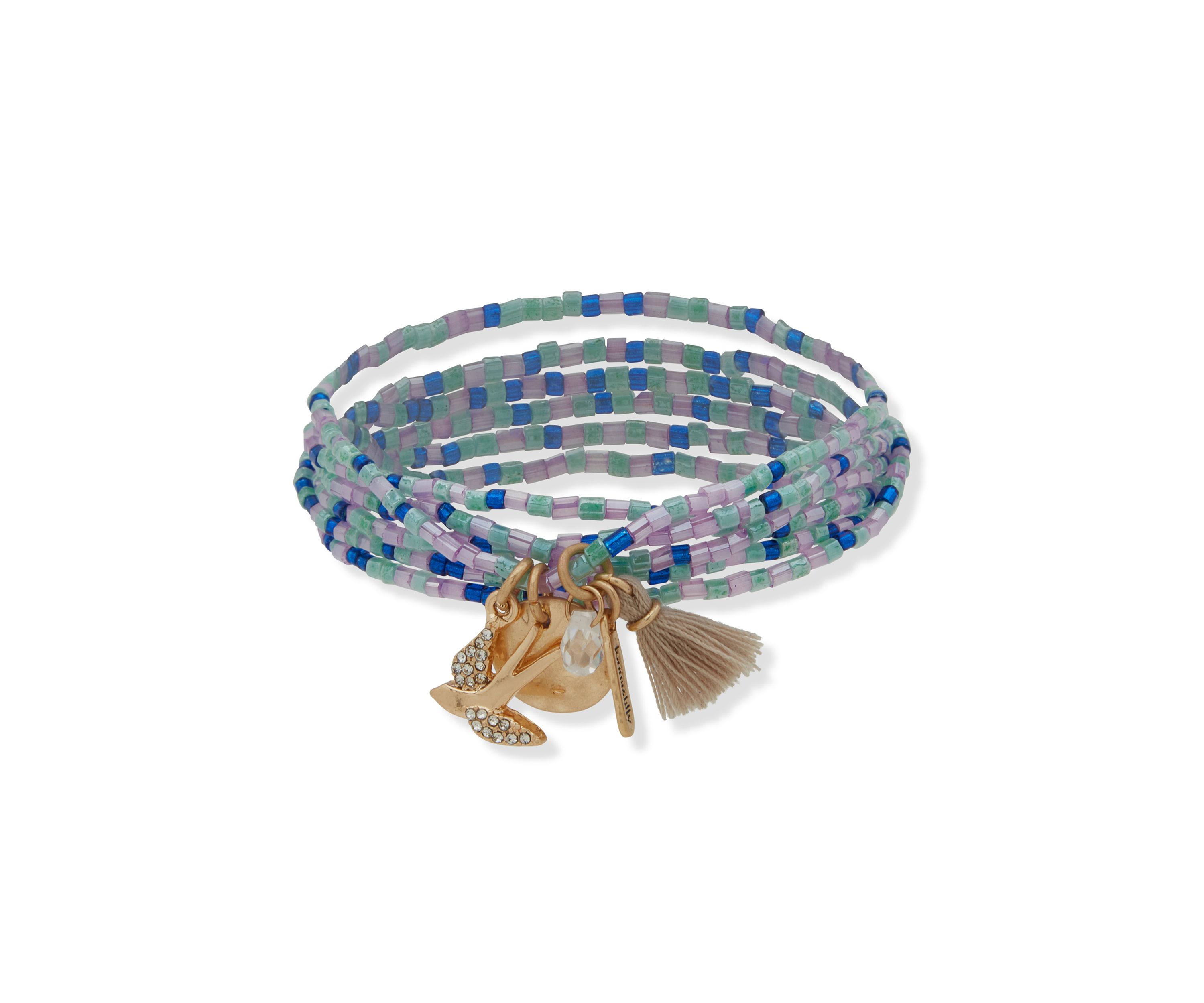 Gold Tone Blue 6 Beaded Stretch Bracelet Set