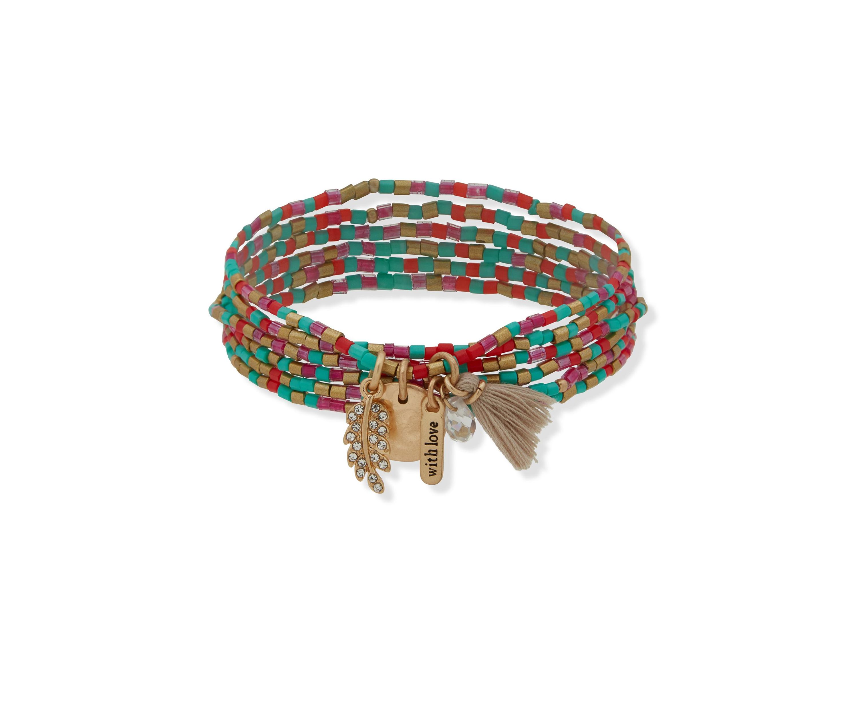 Gold Tone Multi Beaded 6 Stretch Bracelet Set